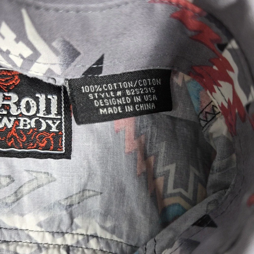 Rock & Roll Cowboy Snap Shirt‎ Men's Medium Aztec Southwest Distressed